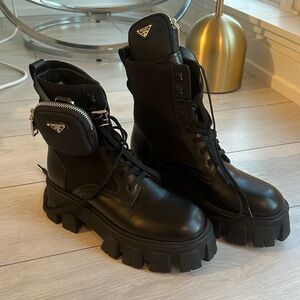 Prada Monolith Combat Boots with Removable Pouch